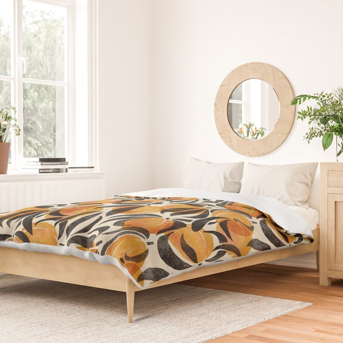 Peaches - marigold & black Duvet Cover Gallery Image 2