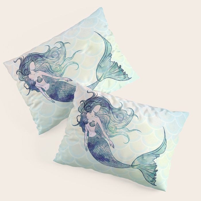 Watercolor Mermaid Pillow Sham Gallery Image 3