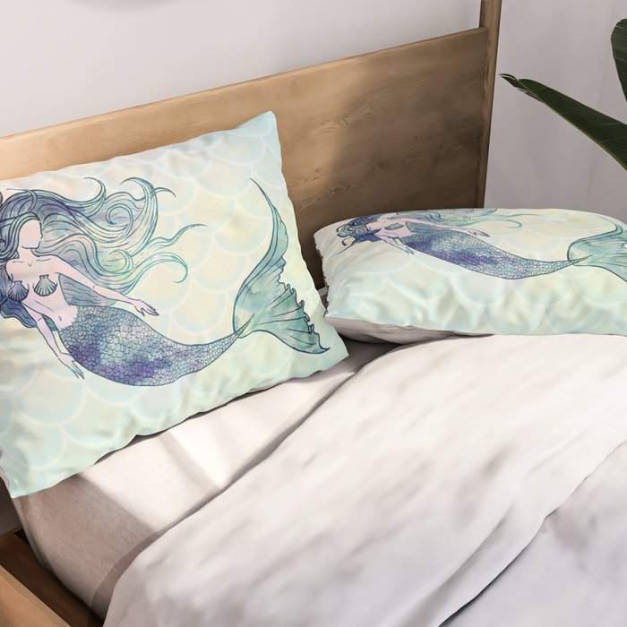 Watercolor Mermaid Pillow Sham Gallery Image 2