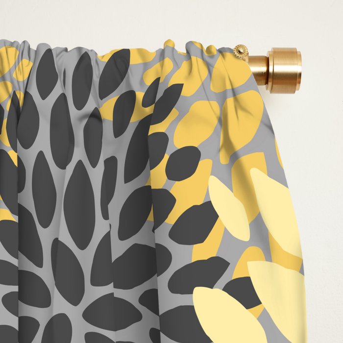 Floral Blooms, Gray, Charcoal, Yellow Window Curtain Gallery Image 2