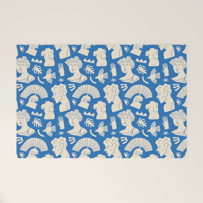 Ancient blue greek statue doodle pattern Welcome Mat Gallery Image 1