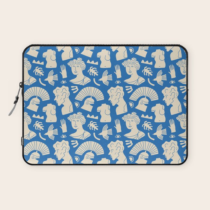 Ancient blue greek statue doodle pattern Laptop Sleeve Gallery Image 1