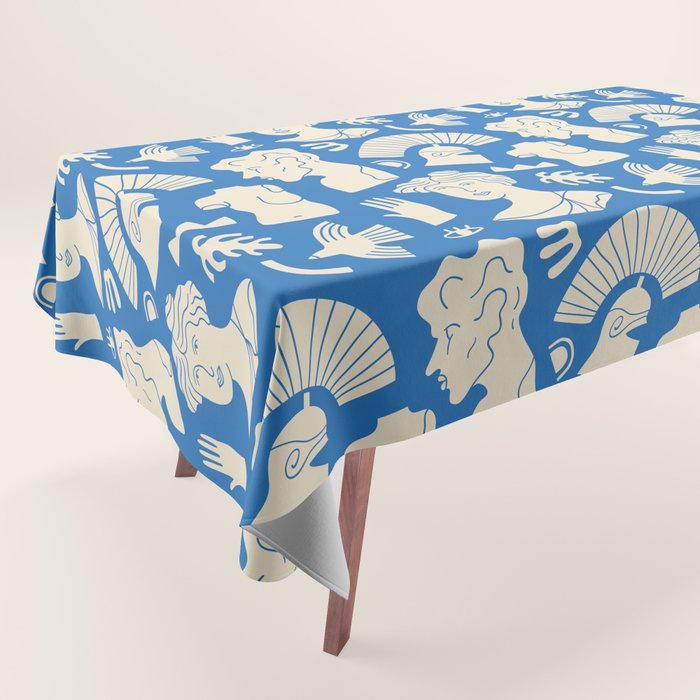 Ancient blue greek statue doodle pattern Tablecloth Gallery Image 1