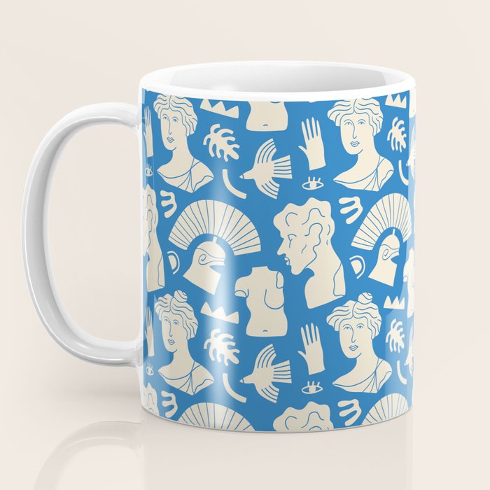 Ancient blue greek statue doodle pattern Coffee Mug Gallery Image 3