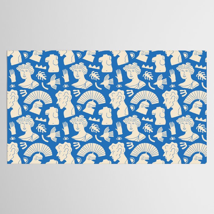 Ancient blue greek statue doodle pattern Tablecloth Gallery Image 2