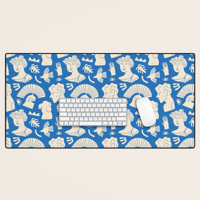 Ancient blue greek statue doodle pattern Desk Mat Gallery Image 1