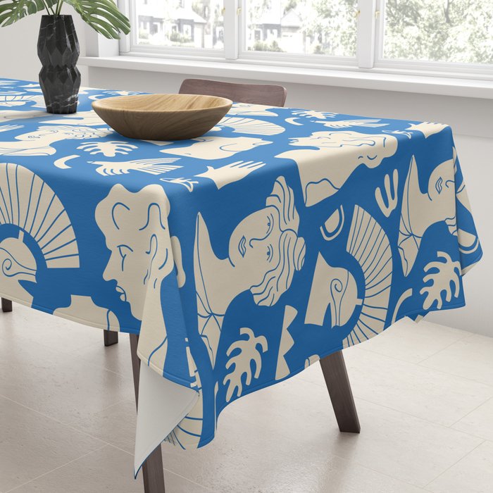 Ancient blue greek statue doodle pattern Tablecloth Gallery Image 3