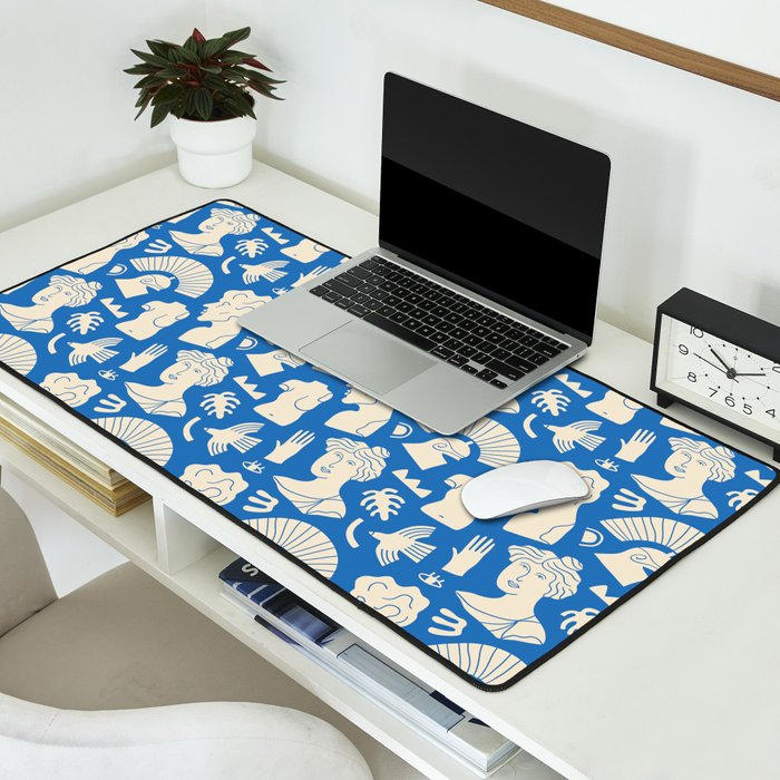 Ancient blue greek statue doodle pattern Desk Mat Gallery Image 2