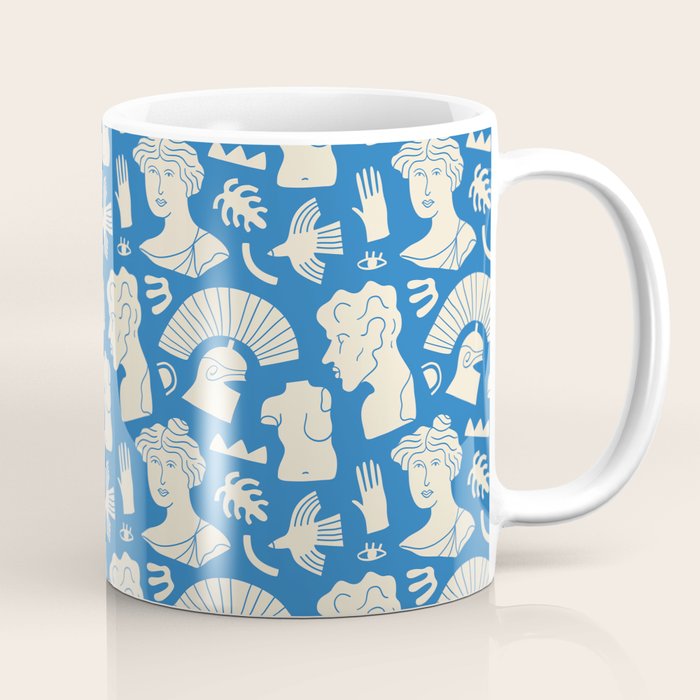 Ancient blue greek statue doodle pattern Coffee Mug Gallery Image 1