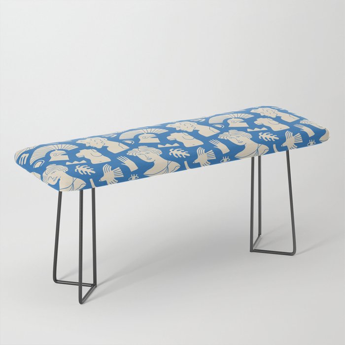 Ancient blue greek statue doodle pattern Bench Gallery Image 1