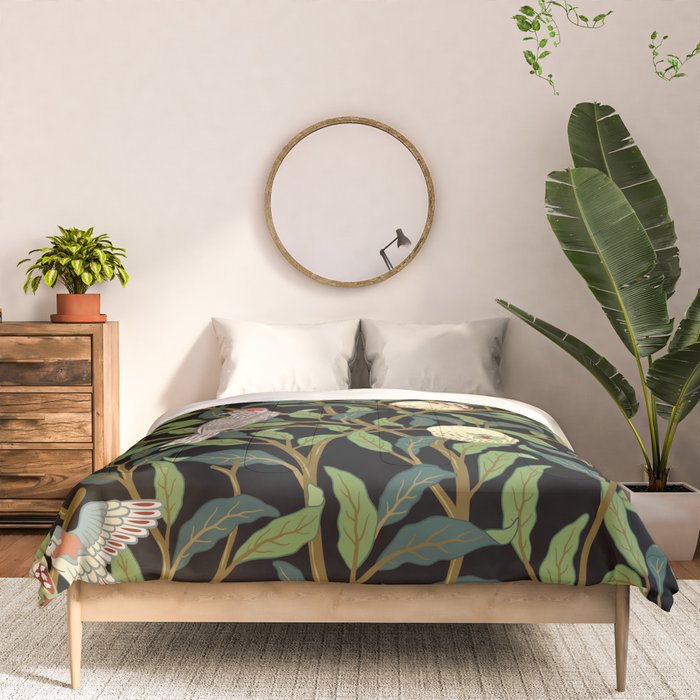 William Morris Enchanted Bird & Pomegranate Black Botanical Comforter Gallery Image 3