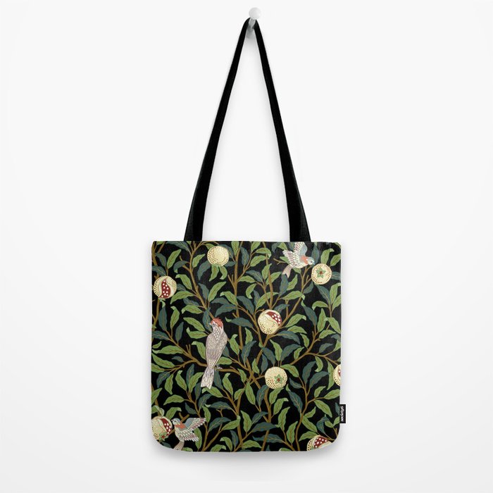 William Morris Enchanted Bird & Pomegranate Black Botanical Tote Bag Gallery Image 2