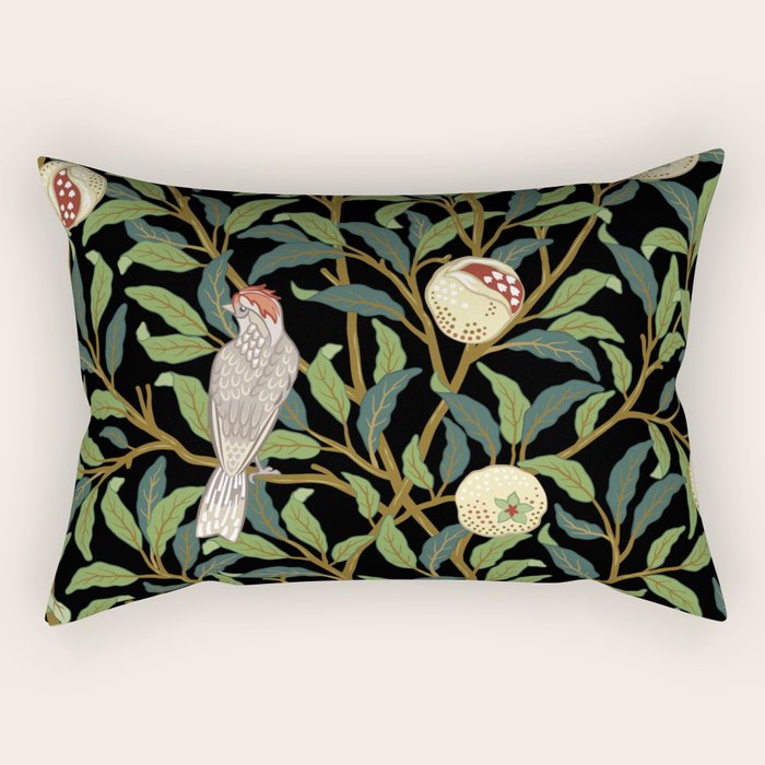 William Morris Enchanted Bird & Pomegranate Black Botanical Rectangular Pillow Gallery Image 1
