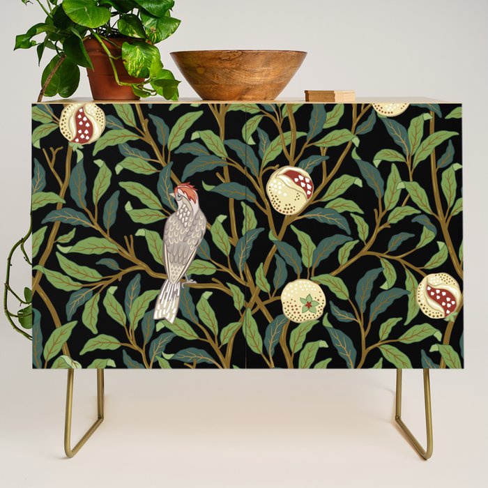 William Morris Enchanted Bird & Pomegranate Black Botanical Credenza Gallery Image 1