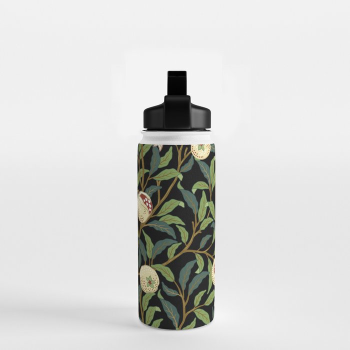 William Morris Enchanted Bird & Pomegranate Black Botanical Water Bottle Gallery Image 2