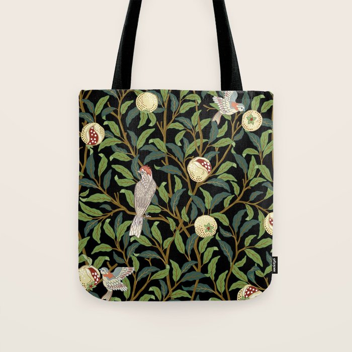 William Morris Enchanted Bird & Pomegranate Black Botanical Tote Bag Gallery Image 1