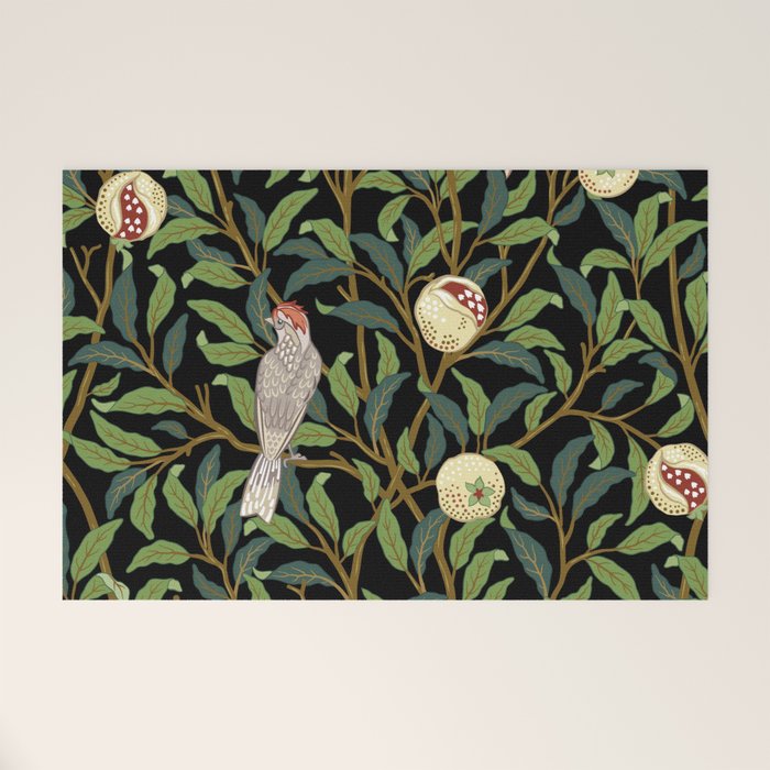 William Morris Enchanted Bird & Pomegranate Black Botanical Welcome Mat Gallery Image 1