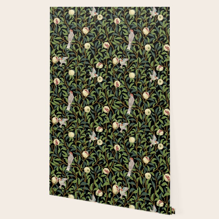 William Morris Enchanted Bird & Pomegranate Black Botanical Wallpaper Gallery Image 2