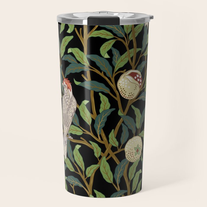 William Morris Enchanted Bird & Pomegranate Black Botanical Travel Mug Gallery Image 1