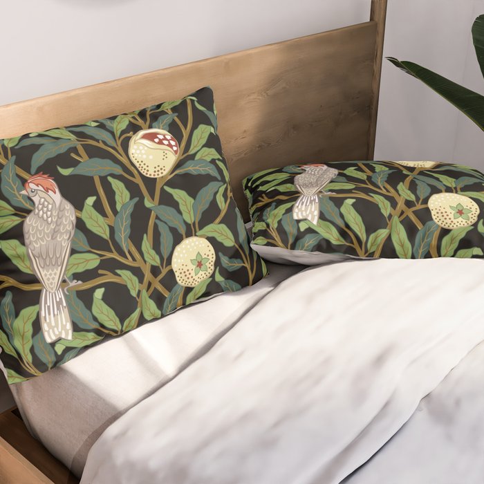 William Morris Enchanted Bird & Pomegranate Black Botanical Pillow Sham Gallery Image 2