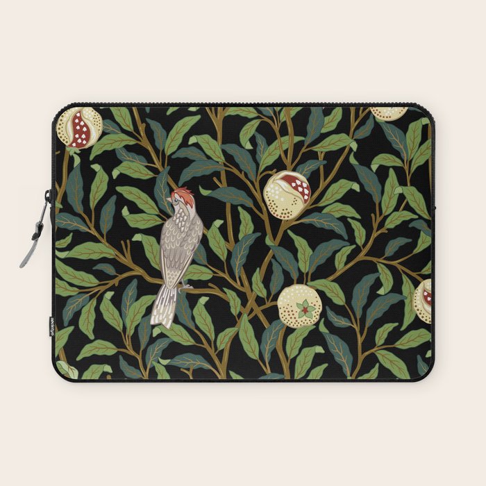 William Morris Enchanted Bird & Pomegranate Black Botanical Laptop Sleeve Gallery Image 1