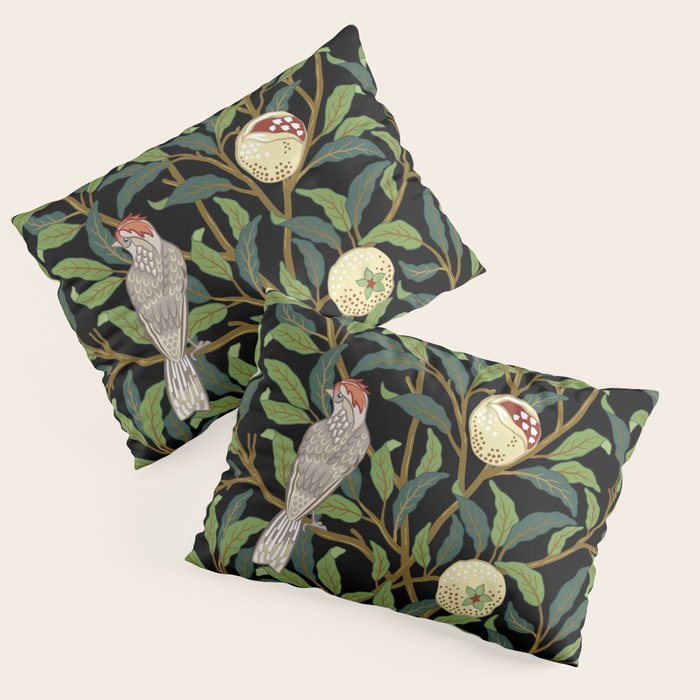 William Morris Enchanted Bird & Pomegranate Black Botanical Pillow Sham Gallery Image 1
