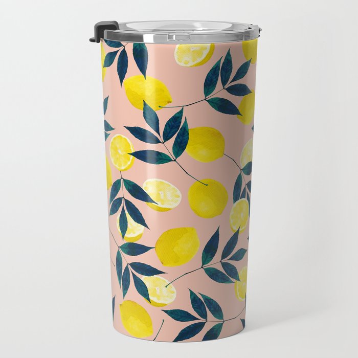 Lemon Goodness, Botanical Nature Forest Illustration, Bohemian Blush Colorful Painting Travel Mug Gallery Image 3