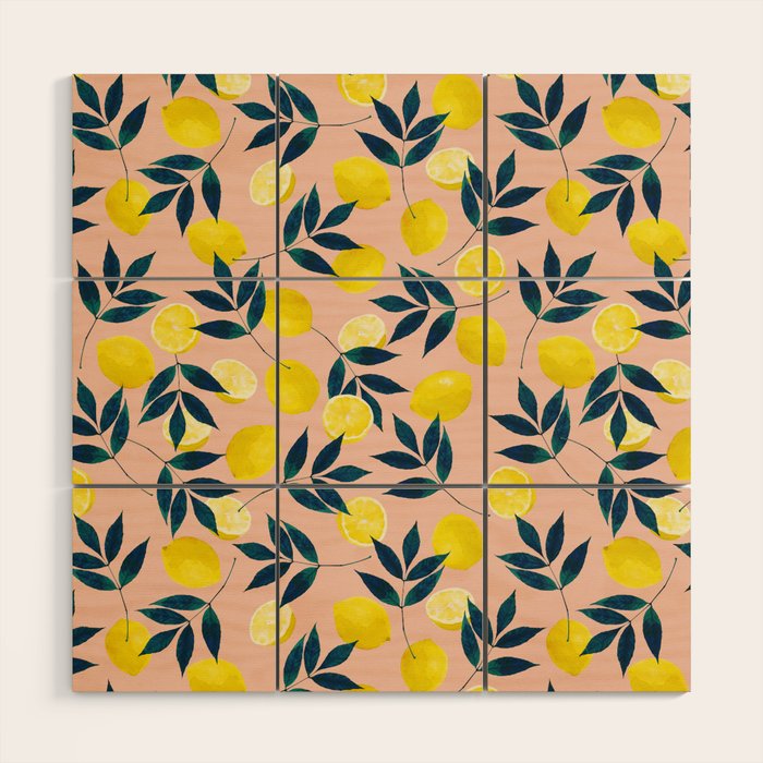 Lemon Goodness, Botanical Nature Forest Illustration, Bohemian Blush Colorful Painting Wood Wall Art Gallery Image 1