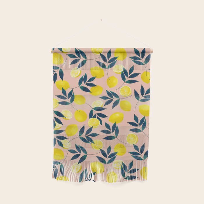 Lemon Goodness, Botanical Nature Forest Illustration, Bohemian Blush Colorful Painting Wall Hanging Gallery Image 1