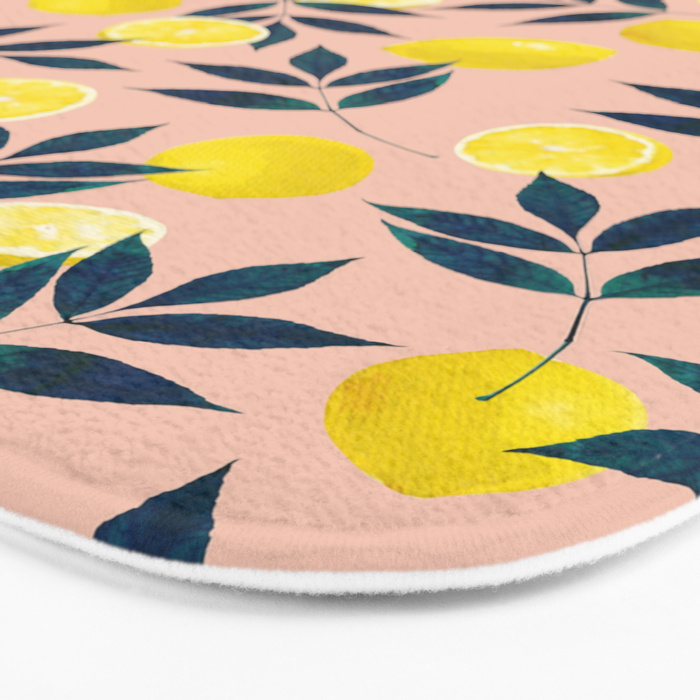 Lemon Goodness, Botanical Nature Forest Illustration, Bohemian Blush Colorful Painting Bath Mat Gallery Image 3