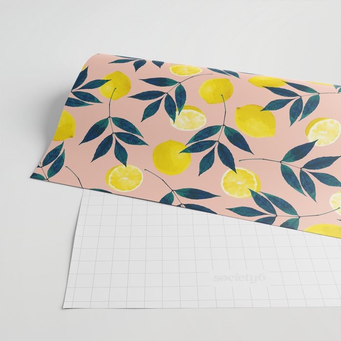 Lemon Goodness, Botanical Nature Forest Illustration, Bohemian Blush Colorful Painting Wrapping Paper Gallery Image 2