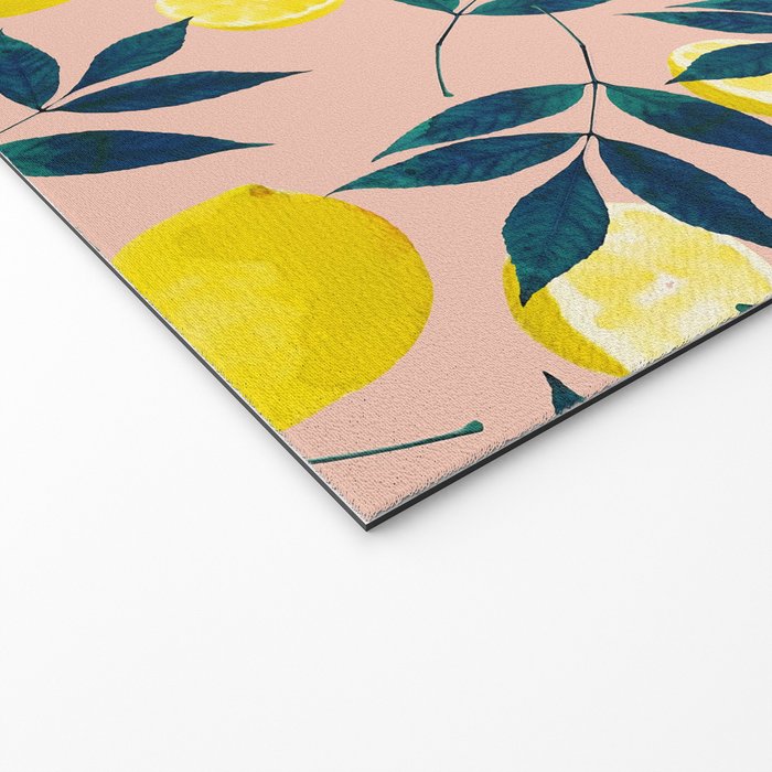 Lemon Goodness, Botanical Nature Forest Illustration, Bohemian Blush Colorful Painting Welcome Mat Gallery Image 2