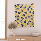 Lemon Goodness, Botanical Nature Forest Illustration, Bohemian Blush Colorful Painting Wall Tapestry Gallery Image 2