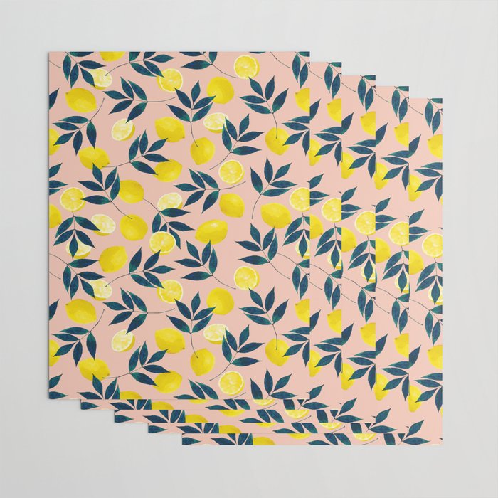 Lemon Goodness, Botanical Nature Forest Illustration, Bohemian Blush Colorful Painting Wrapping Paper Gallery Image 3