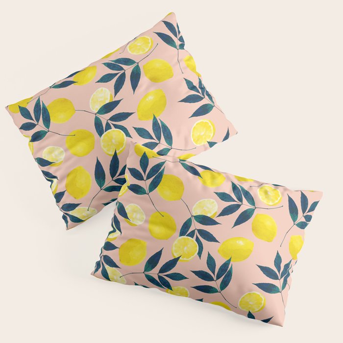 Lemon Goodness, Botanical Nature Forest Illustration, Bohemian Blush Colorful Painting Pillow Sham Gallery Image 3