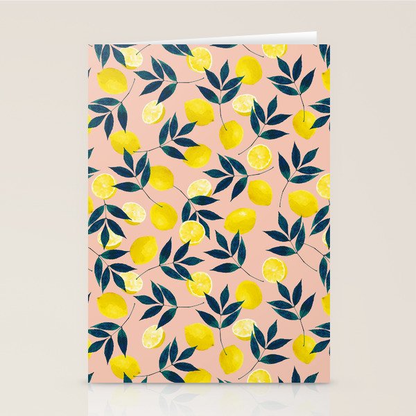 Lemon Goodness, Botanical Nature Forest Illustration, Bohemian Blush Colorful Painting Stationery Card Gallery Image 1