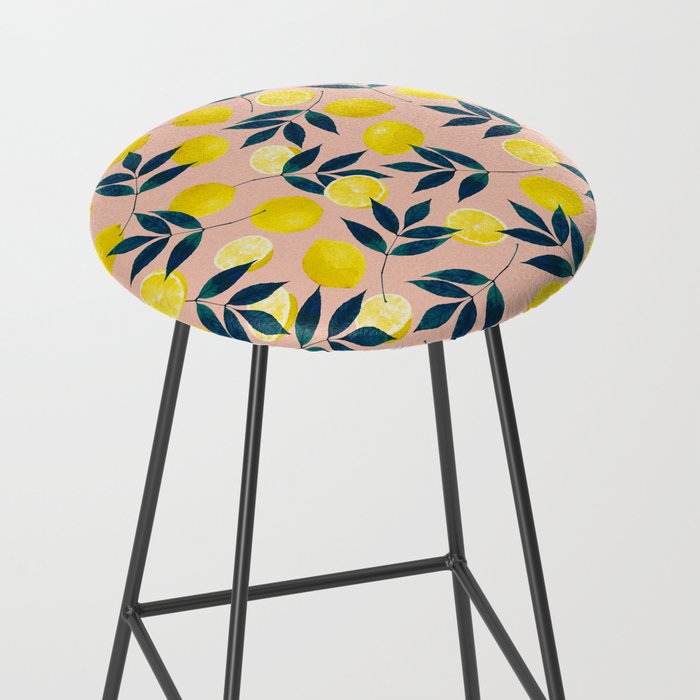 Lemon Goodness, Botanical Nature Forest Illustration, Bohemian Blush Colorful Painting Stool Gallery Image 2