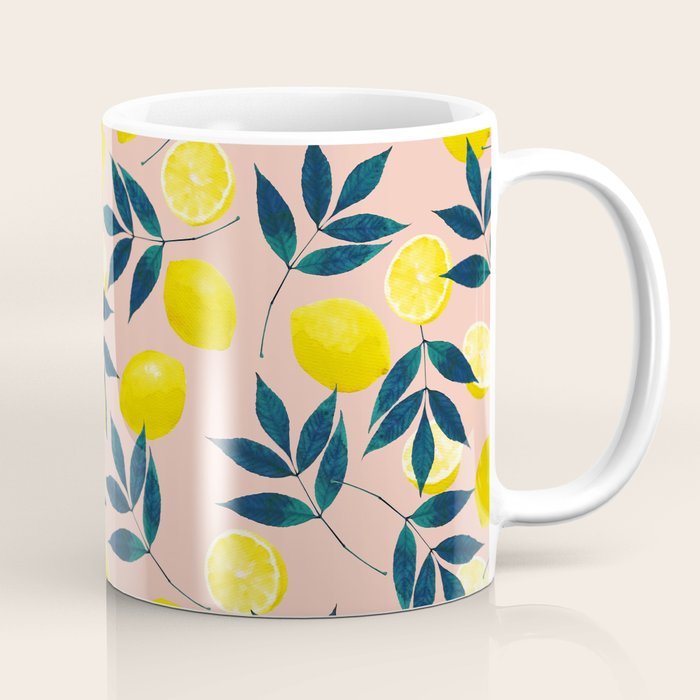 Lemon Goodness, Botanical Nature Forest Illustration, Bohemian Blush Colorful Painting Coffee Mug Gallery Image 1