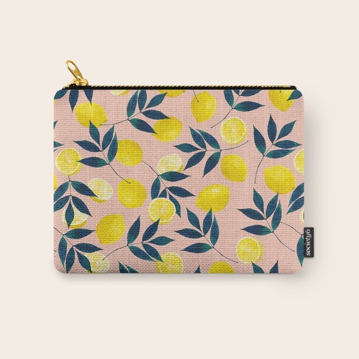 Lemon Goodness, Botanical Nature Forest Illustration, Bohemian Blush Colorful Painting Carry All Pouch Gallery Image 1