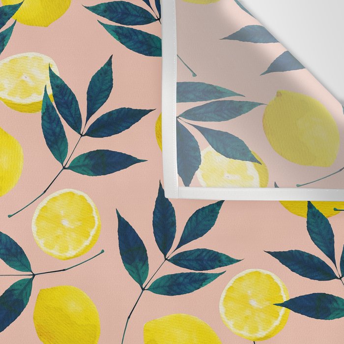 Lemon Goodness, Botanical Nature Forest Illustration, Bohemian Blush Colorful Painting Wall Tapestry Gallery Image 3