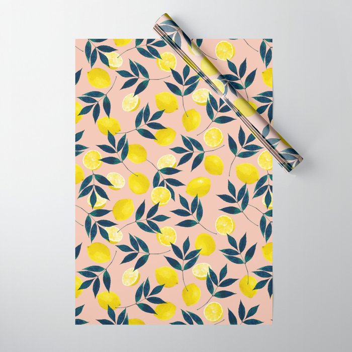 Lemon Goodness, Botanical Nature Forest Illustration, Bohemian Blush Colorful Painting Wrapping Paper Gallery Image 1