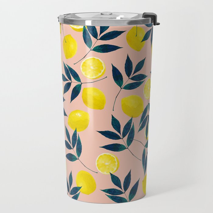 Lemon Goodness, Botanical Nature Forest Illustration, Bohemian Blush Colorful Painting Travel Mug Gallery Image 2