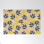 Lemon Goodness, Botanical Nature Forest Illustration, Bohemian Blush Colorful Painting Welcome Mat Gallery Image 1