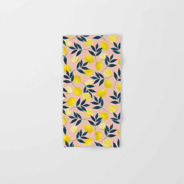 Lemon Goodness, Botanical Nature Forest Illustration, Bohemian Blush Colorful Painting Hand & Bath Towel Gallery Image 1