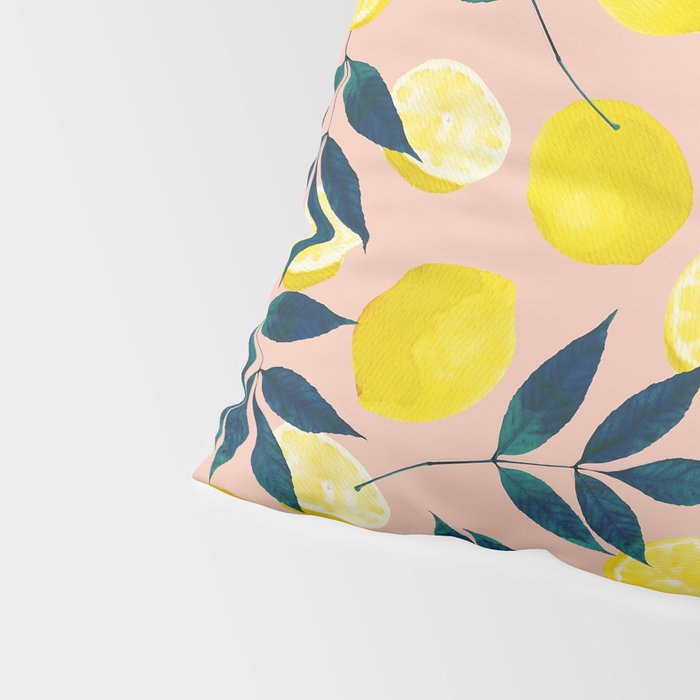 Lemon Goodness, Botanical Nature Forest Illustration, Bohemian Blush Colorful Painting Pillow Sham Gallery Image 4