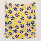 Lemon Goodness, Botanical Nature Forest Illustration, Bohemian Blush Colorful Painting Wall Tapestry Gallery Image 4