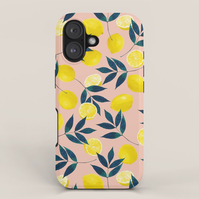 Lemon Goodness, Botanical Nature Forest Illustration, Bohemian Blush Colorful Painting iPhone Case Gallery Image 1