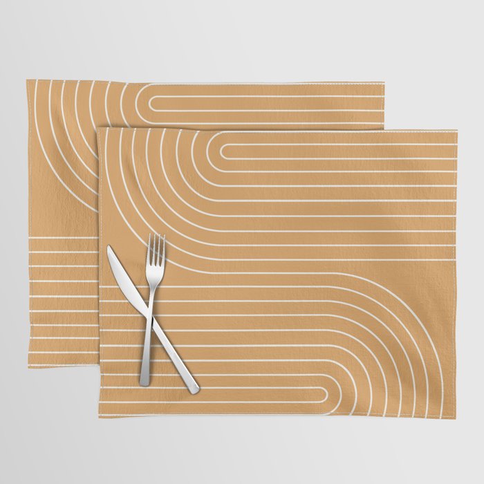 Minimal Line Curvature XII Orange Mid Century Modern Arch Abstract Placemat Gallery Image 1