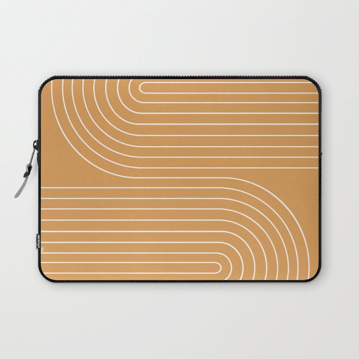 Minimal Line Curvature XII Orange Mid Century Modern Arch Abstract Laptop Sleeve Gallery Image 1