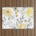 Modern, Floral Prints, Yellow, Gray and White Outdoor Rug Gallery Image 1